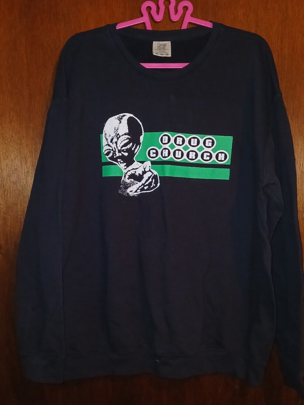 NWOT Drug Church Black Merch Sweatshirt With Green/White Alien Graphic